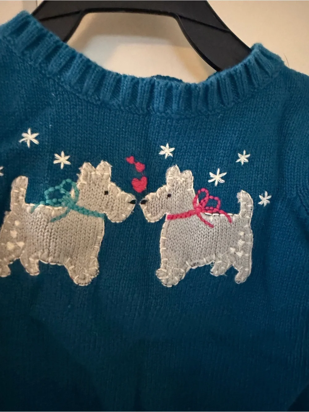 Vintage OshKosh B’gosh Girl 9M Scottie Dog Teal Knit Sweater Y2K